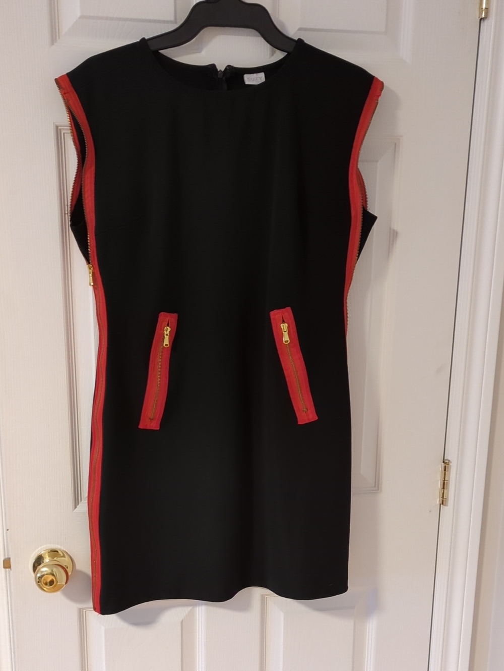 Suzy Shier Black Mini Dress with Red Trim and Gold Zippers